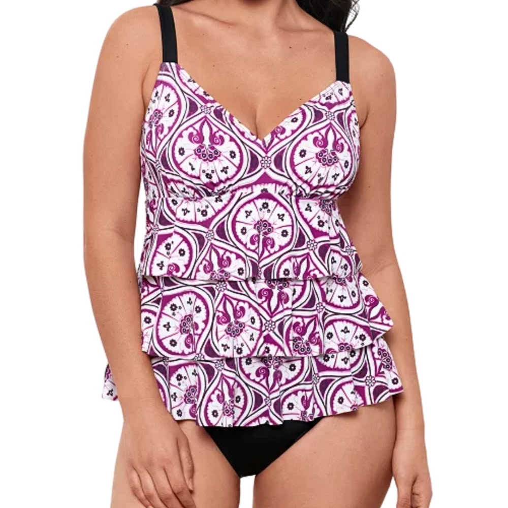 1Womens Printed Tiered one piece swimsuit size 10